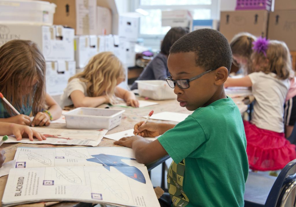 Young boy in school